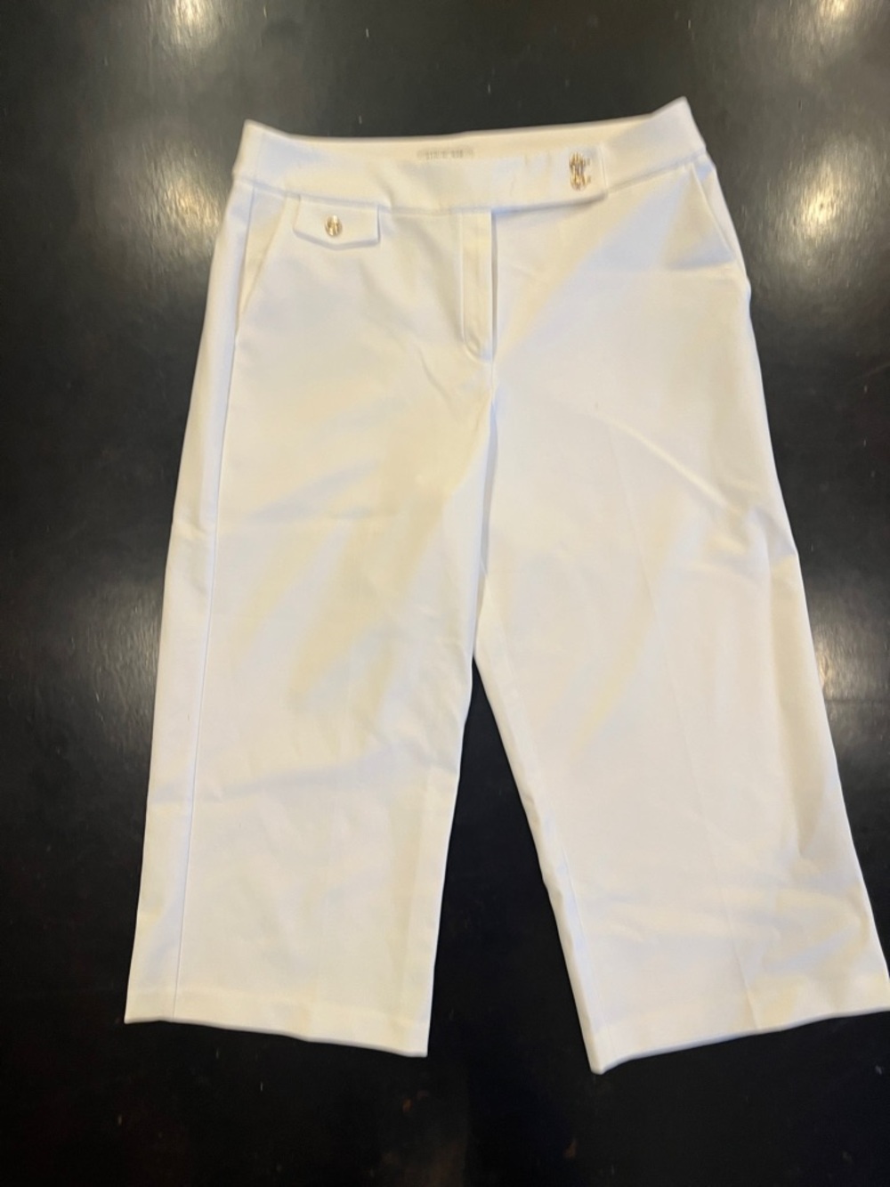 Rachel Zoe White Wide Leg Crop Tailored Pants with Gold Button Detail